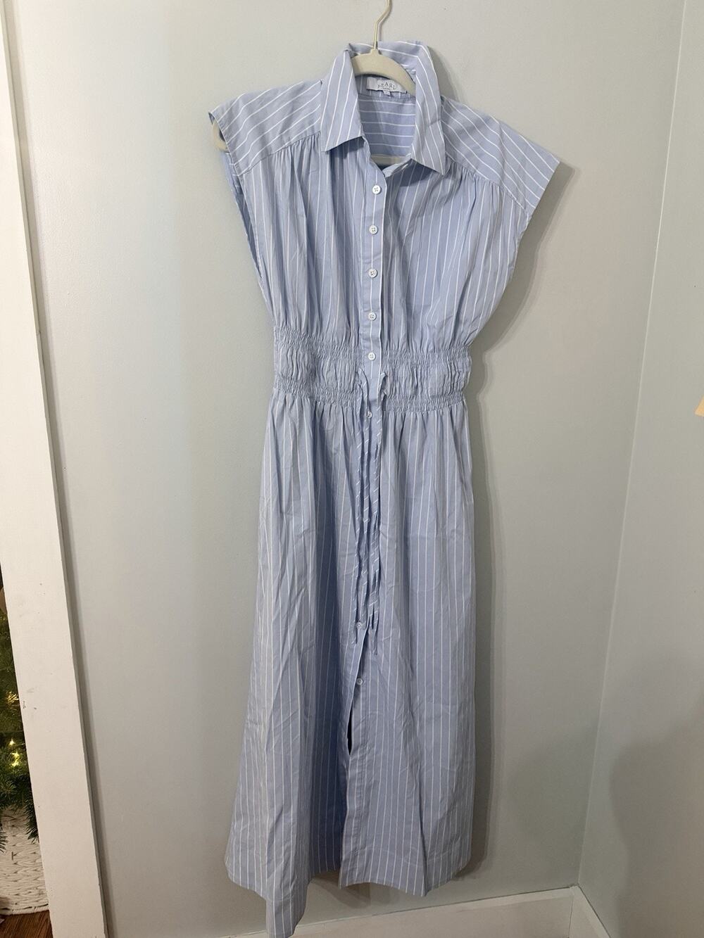 Pearl By Lela Rose Womens S Blue Stripe Midi Button Down Dress Old Money